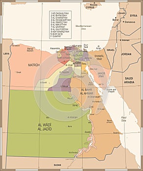 Egypt Map - Vintage Detailed Vector Illustration