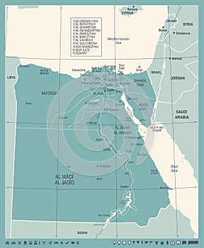 Egypt Map - Vintage Detailed Vector Illustration