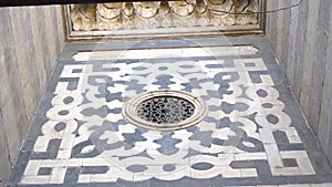 Egypt Mosque Al-Ashraf Barsbay dome and islamic dome entrance pattern details close up