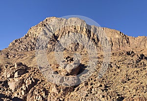 Egypt. Mount Sinai in the morning in the bright sun. Mount Horeb, Gabal Musa, Moses Mount.