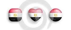 Egypt Official National Flag 3D Vector Glossy Icons Isolated On White Background