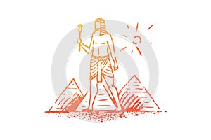 Egypt, pyramid, sphinx, ancient, desert concept. Hand drawn isolated vector.