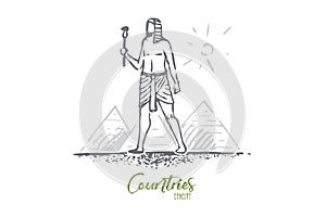 Egypt, pyramid, sphinx, ancient, desert concept. Hand drawn isolated vector.