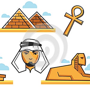 Egypt Pyramid and Sphinx Bedouin and coptic cross seamless pattern