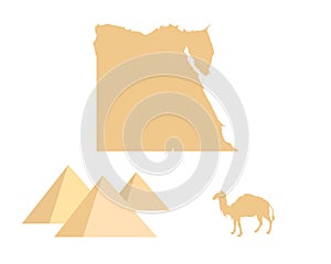 Egypt, pyramids and camel on white