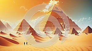 Egypt pyramids in desert. AI generated video