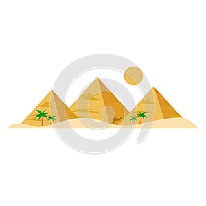 Egypt pyramids icon. Egypt pyramids isolated on white background. Egyptian great pyramids with palms, attractions of Egypt.