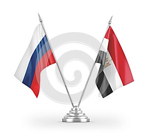 Egypt and Russia table flags isolated on white 3D rendering