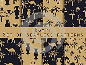 Egypt. Set of seamless patterns. Symbols of Egypt. Ornament. Vector illustration.
