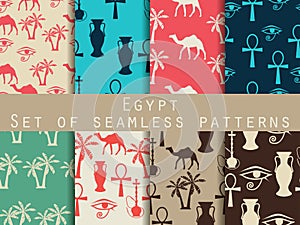 Egypt. Set of seamless patterns. Symbols of Egypt.