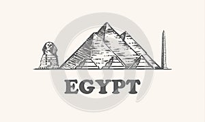 Egypt skyline, vintage vector illustration, hand drawn egypt, on white background.