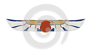 Egypt sun disk with wings. Egypt ornamental wings and snake composition, ornamental element of Ancient Egypt.