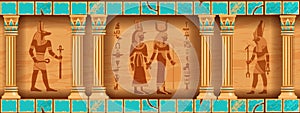 Egypt temple game background, ancient pharaoh pyramid interior, old stone column tomb wall.