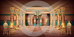 Egypt temple game background, vector ancient pharaoh pyramid tomb interior, old stone column, vase.