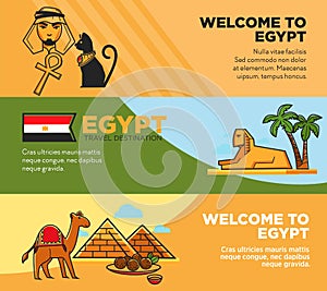 Egypt travel destination promotional tour agency banners set