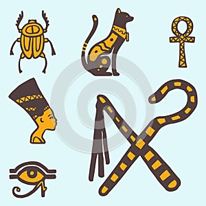 Egypt travel history hand drawn design traditional hieroglyph vector illustration style.