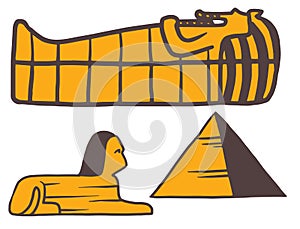 Egypt travel history symbols hand drawn design traditional hieroglyph vector illustration style.