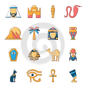 Egypt travel icons set, cartoon style