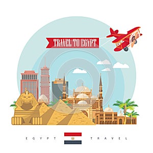 Egypt vector Modern style. Egyptian traditional icons in flat design. Vacation and summer