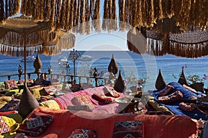 Egypt: vintage cafe in Arabian  style, Sharm El-Sheikh sea view