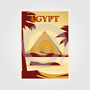 Egypt vintage poster illustration design with pyramid and nile rivers background design