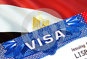 Egypt Visa in passport. USA immigration Visa for Egypt citizens focusing on word VISA. Travel Egypt visa in national