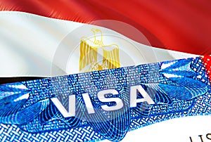 Egypt Visa. Travel to Egypt focusing on word VISA, 3D rendering. Egypt immigrate concept with visa in passport. Egypt tourism