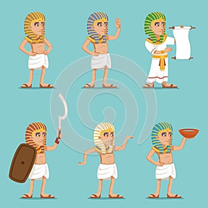 Egyptian ancient people traditional historical egipt wear characters icons set cartoon design vector illustration