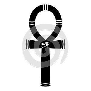 Egyptian ankh icon. Black occult symbol immortality with eye horus in center. photo