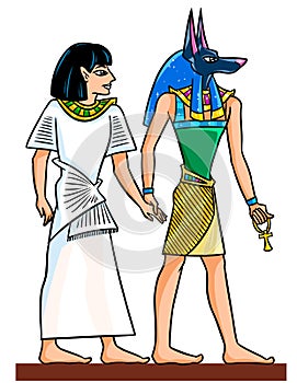 Egyptian and Anubis theme fresco gods of Egyptclipart cartoon illustration