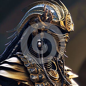 egyptian armor fanged teeth emphasis on dreads, generative AI