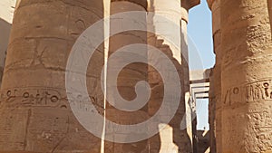Egyptian Art. Columns with hieroglyphs in Karnak Temple