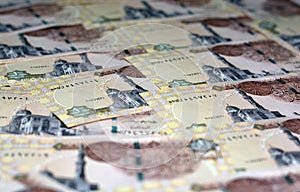 Egyptian banknotes collection background , Egypt Currency of one pound 1 LE paper , selective focus