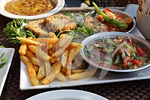 Egyptian breakfast falafel and fries