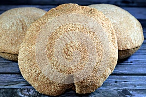 Egyptian brown bran thin crispbread bread, puff thin, crispy and delicious, eaten alone or with anything, brown circular, crunch