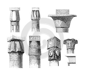Egyptian capitals | Antique Architectural Illustrations