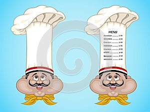 Egyptian chef and menu on hat with food of Egypt