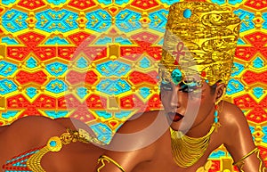 Egyptian, Cleopatra in our modern digital art style, close up.