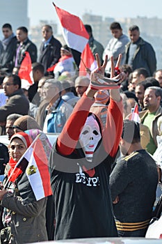 Egyptian demonstrator wearing mask