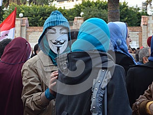 Egyptian demonstrator wearing mask