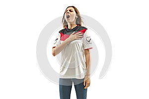 Egyptian fan celebrating on white background