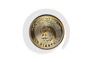 Egyptian Fifty Piastre Coin Isolated On A white Background