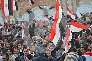 Egyptian flag on the demonstrators on January 25