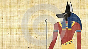 The Egyptian God of Death Anubis on a Papyrus Background