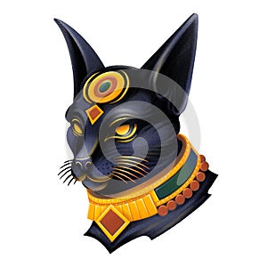 Egyptian goddess Bastet in the form of a black cat in the style of digital airbrushing photo