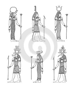 Egyptian Gods and goddesses | Antique Historic Illustrations