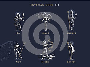 Egyptian gods. Set of vector emblems.