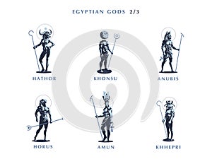 Egyptian gods. Set of vector emblems.
