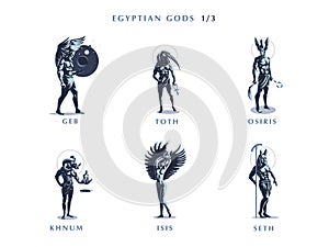 Egyptian gods. Set of vector emblems. photo