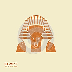 Egyptian golden pharaohs mask icon. Illustration of egyptian golden pharaohs mask. Flat icon with scuffed effect